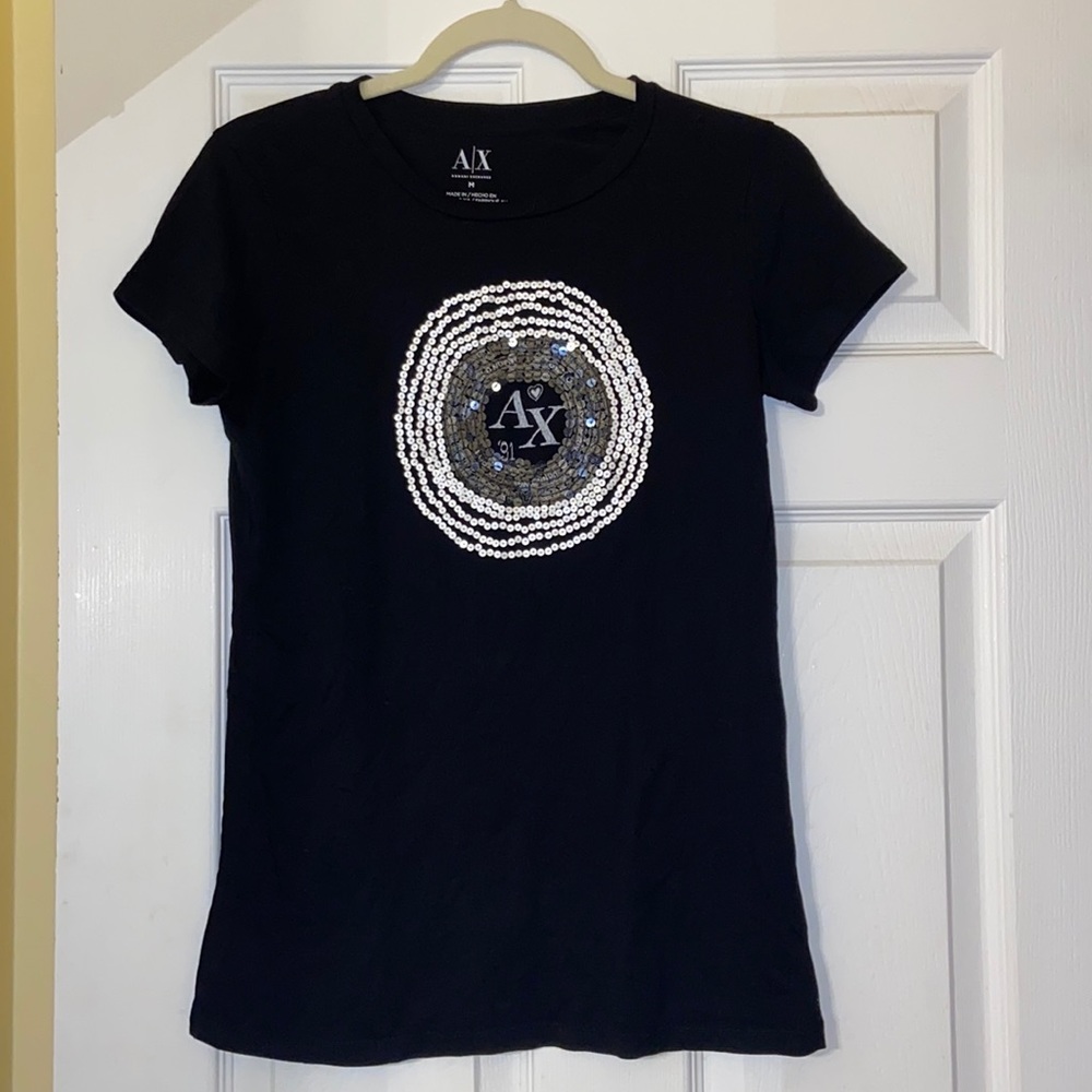 Black sequined Armani Exchange t shirt